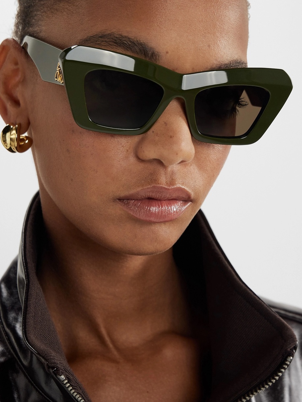 Loewe Gold Tone Anagram Dark Green Cat Eye Sunglasses
